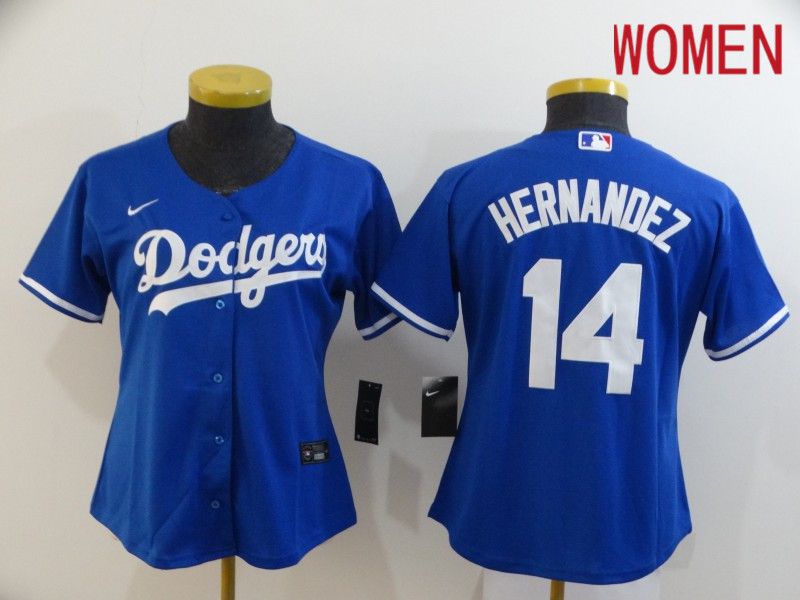 Women Los Angeles Dodgers #14 Hernandez Blue Nike Game MLB Jerseys->women mlb jersey->Women Jersey